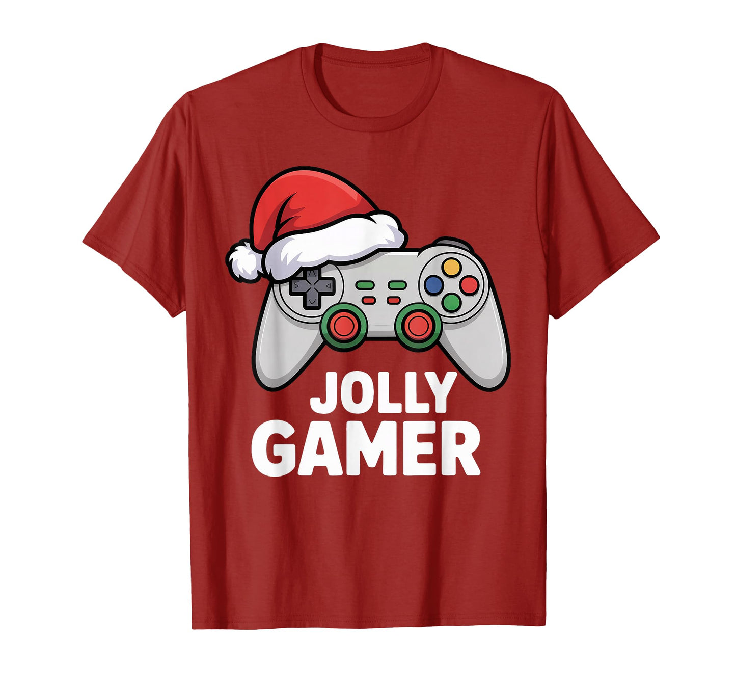 Jolly Gamer Controller with Santa Hat Christmas Video Game T-Shirt