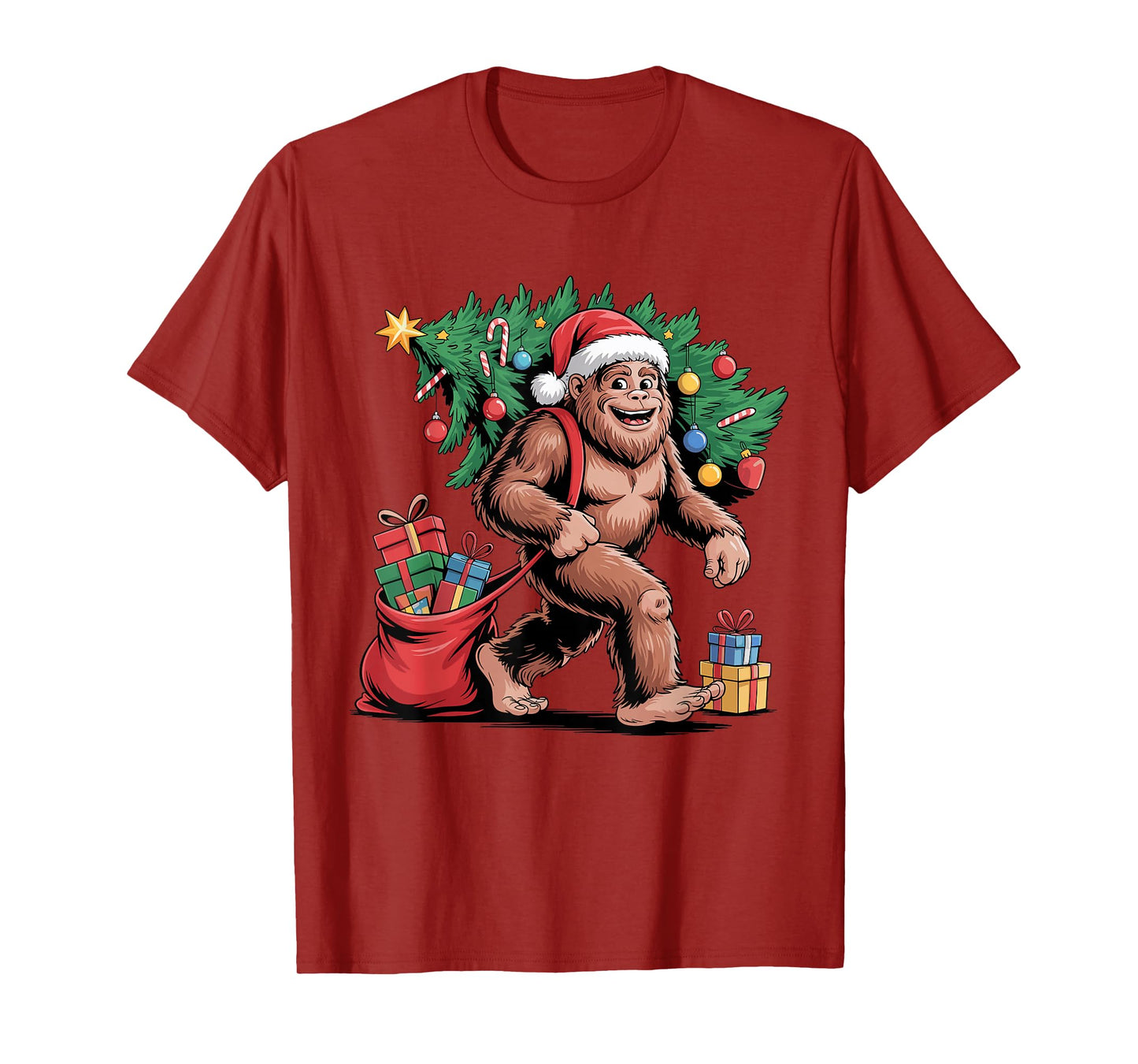Santa Bigfoot Christmas Tree Funny Sasquatch Holiday Xmas T-Shirt