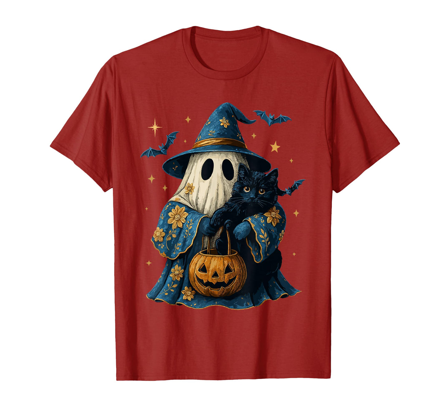 Floral Spooky Season Ghost Witch Cat Costume, Black Cat T-Shirt