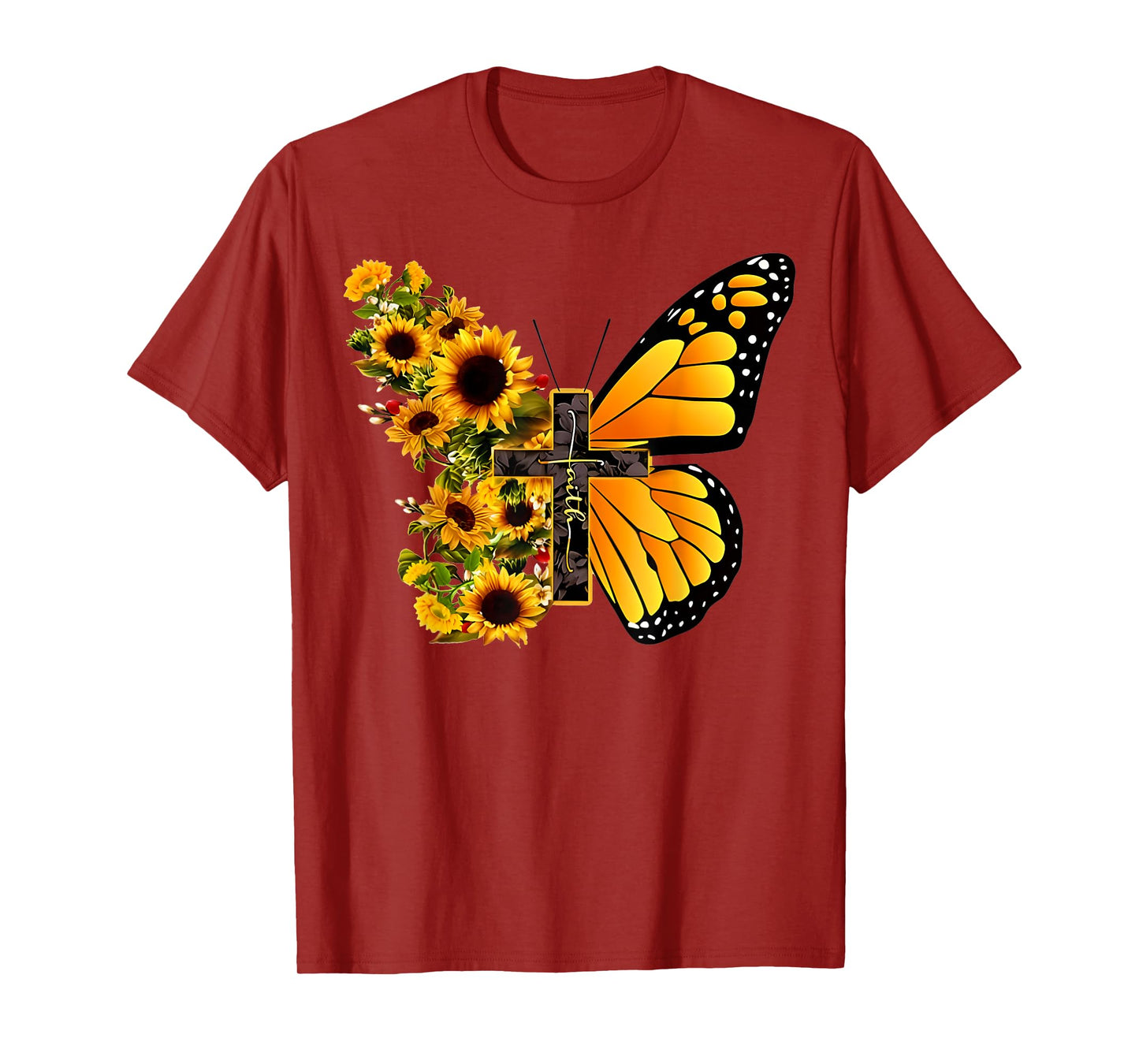 Faith Cross Sunflower Butterfly Christian Vintage T-Shirt