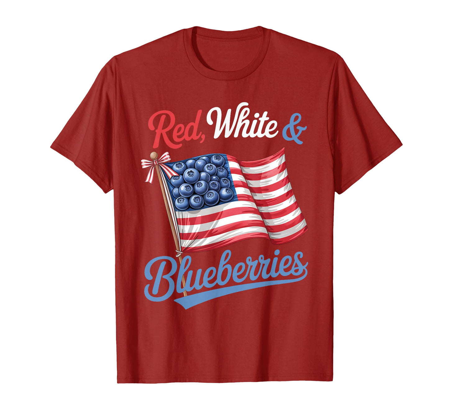 Red White & Blueberries Coquette Flag Bow T-Shirt