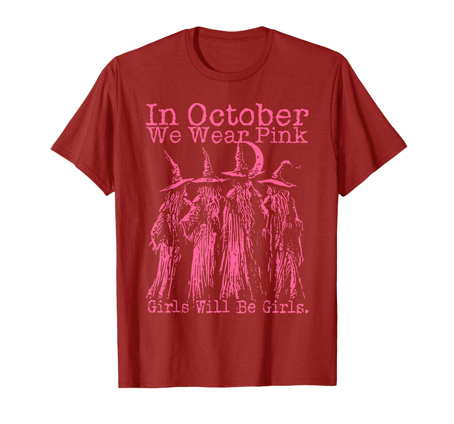 in October We Wear Pink Witch Halloween Breast Cancer Women T-Shirt
