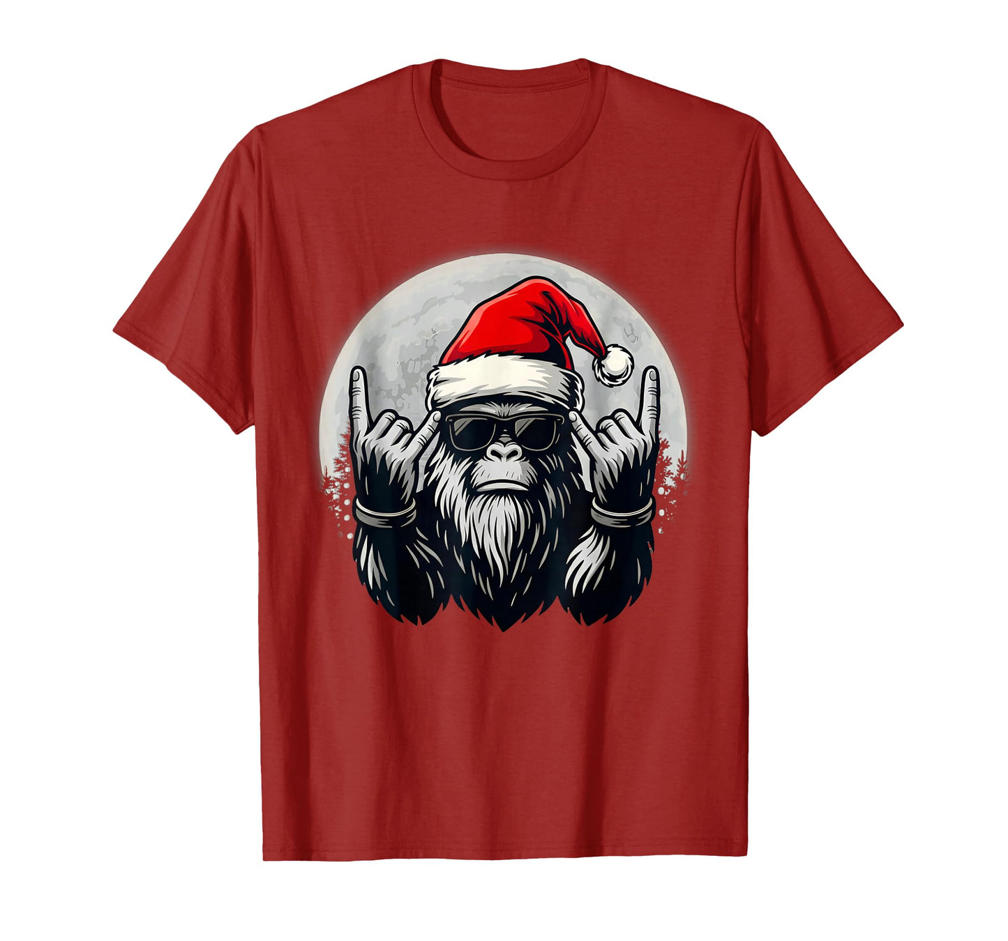 Santa Bigfoot Christmas Tree Xmas Lights Funny Sasquatch T-Shirt