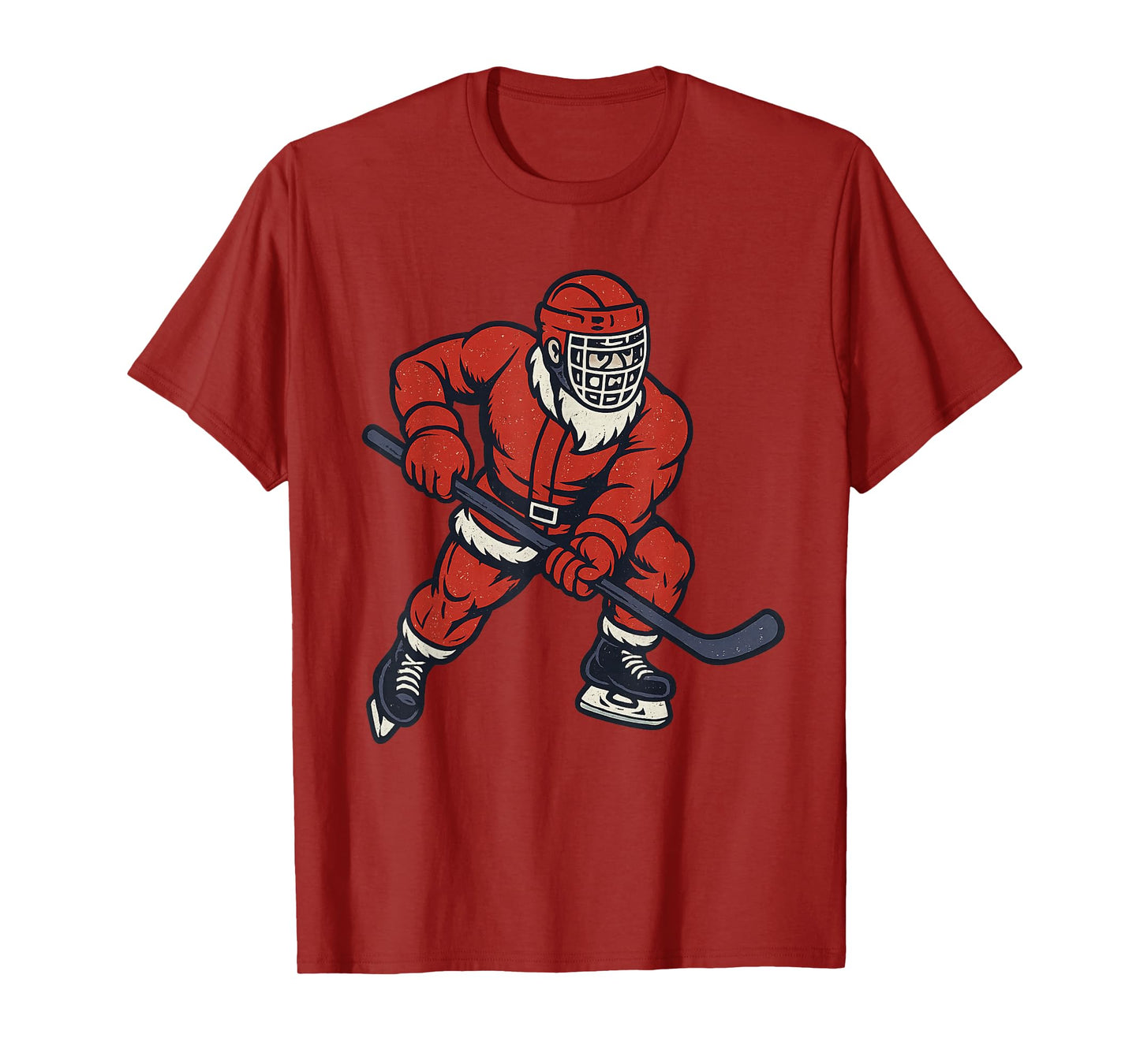 Santa Playing Ice Hockey Christmas Vintage Funny Xmas T-Shirt