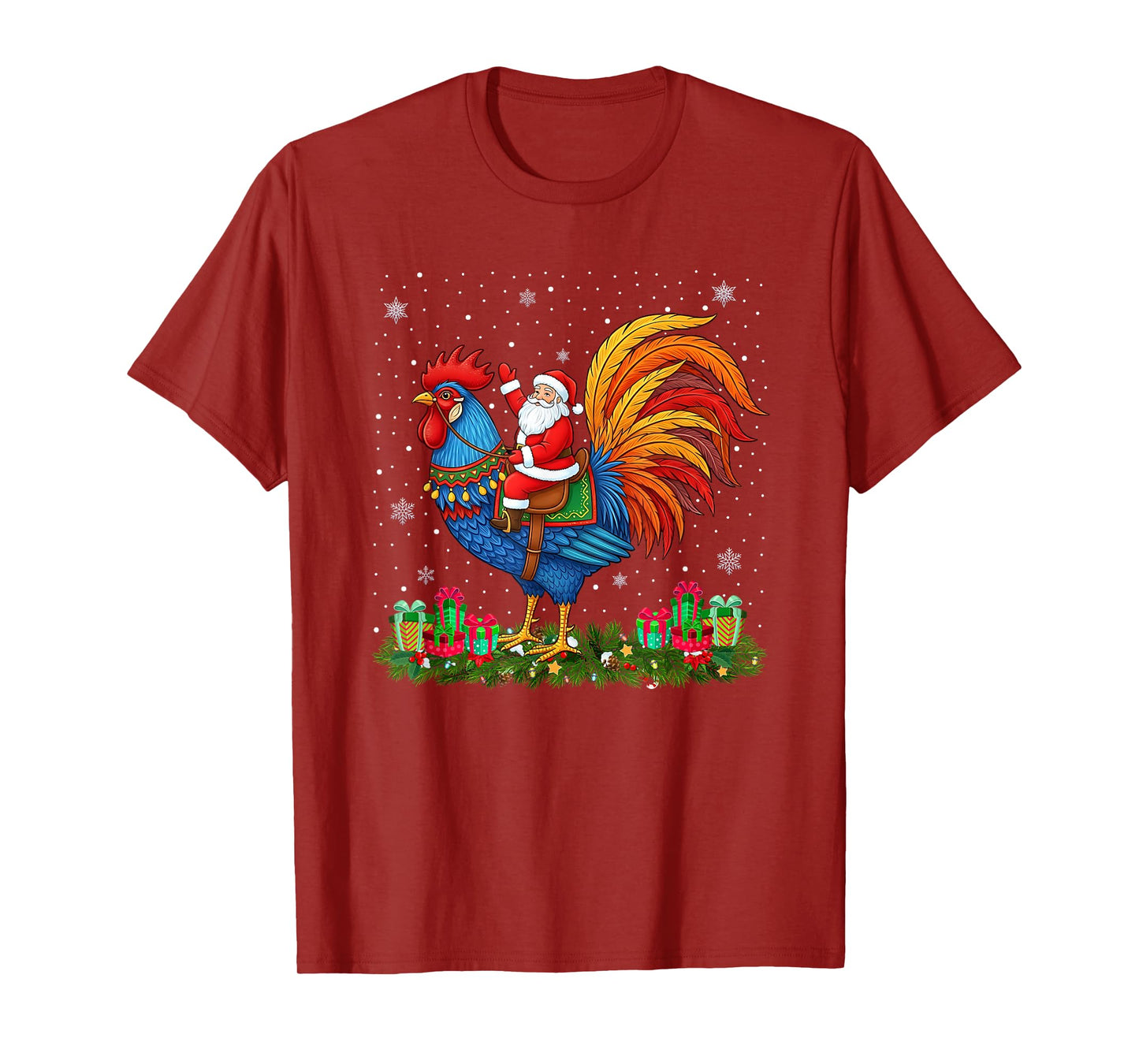 Farm Animal Lover Funny Santa Riding Rooster Christmas T-Shirt