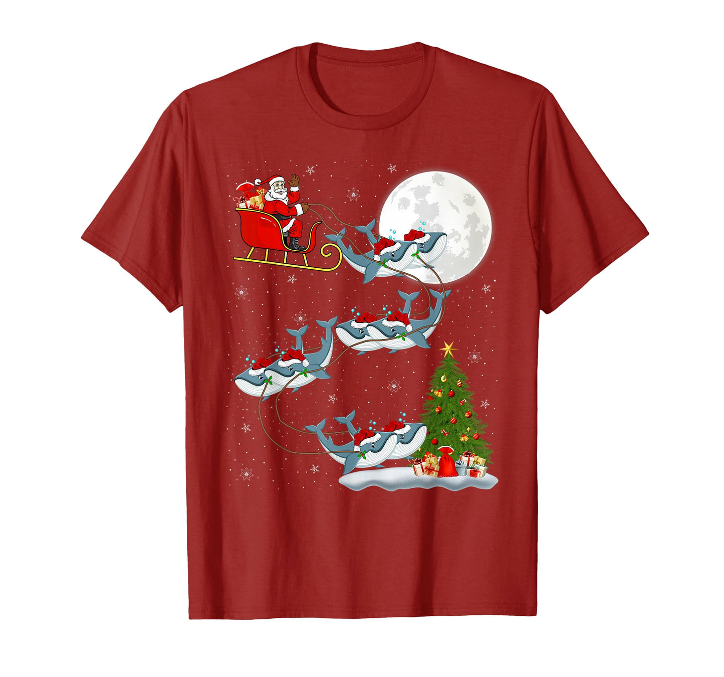 Whale Santa Sleigh Flying Funny Magical Christmas T-Shirt