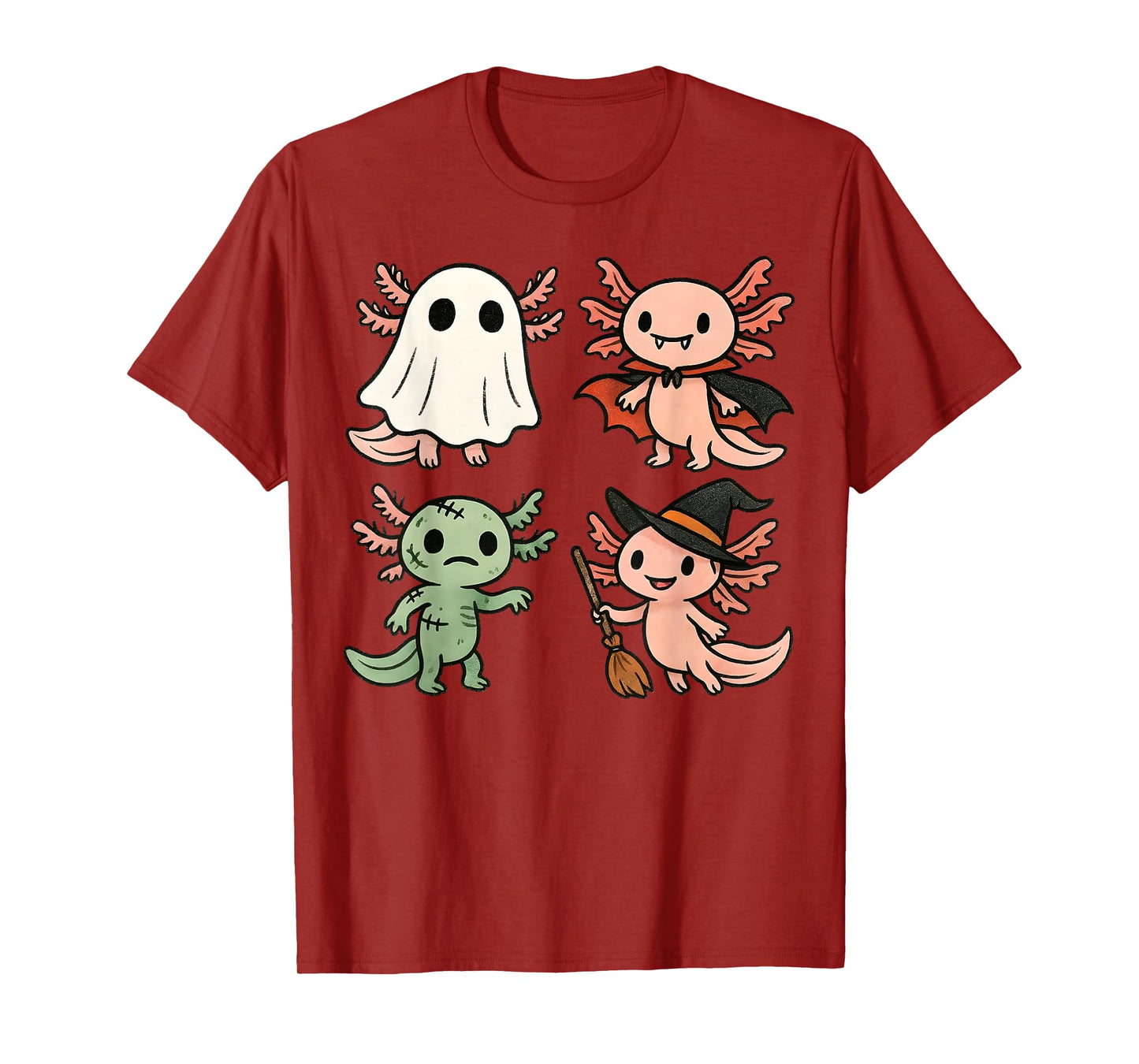 Axolotl Spooky Witch Boo Zombie Cute Halloween Boys Girls T-Shirt