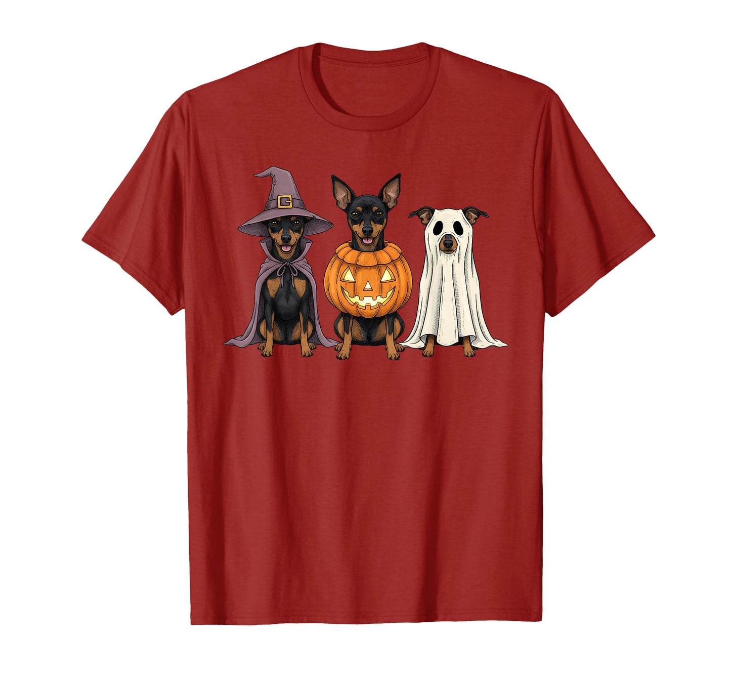 Spooky Ghost Miniature Pinscher Pumpkin Halloween Dog Lover T-Shirt