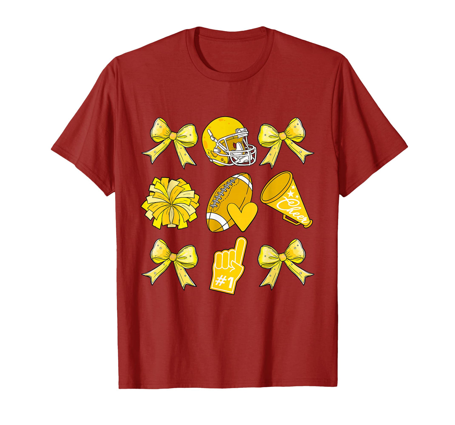 Cheer Football Coquette Bow Game Day Cheerleader Yellow T-Shirt