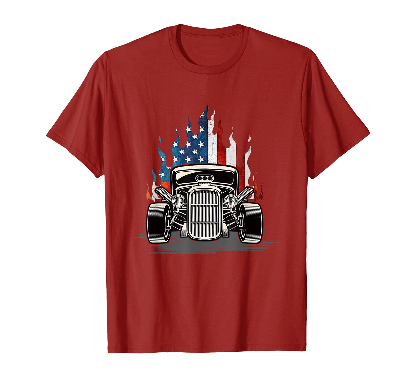American Flag Vintage Hot Rod Veteran Memorial Day July 4 Women Girls Kids Men T-Shirt