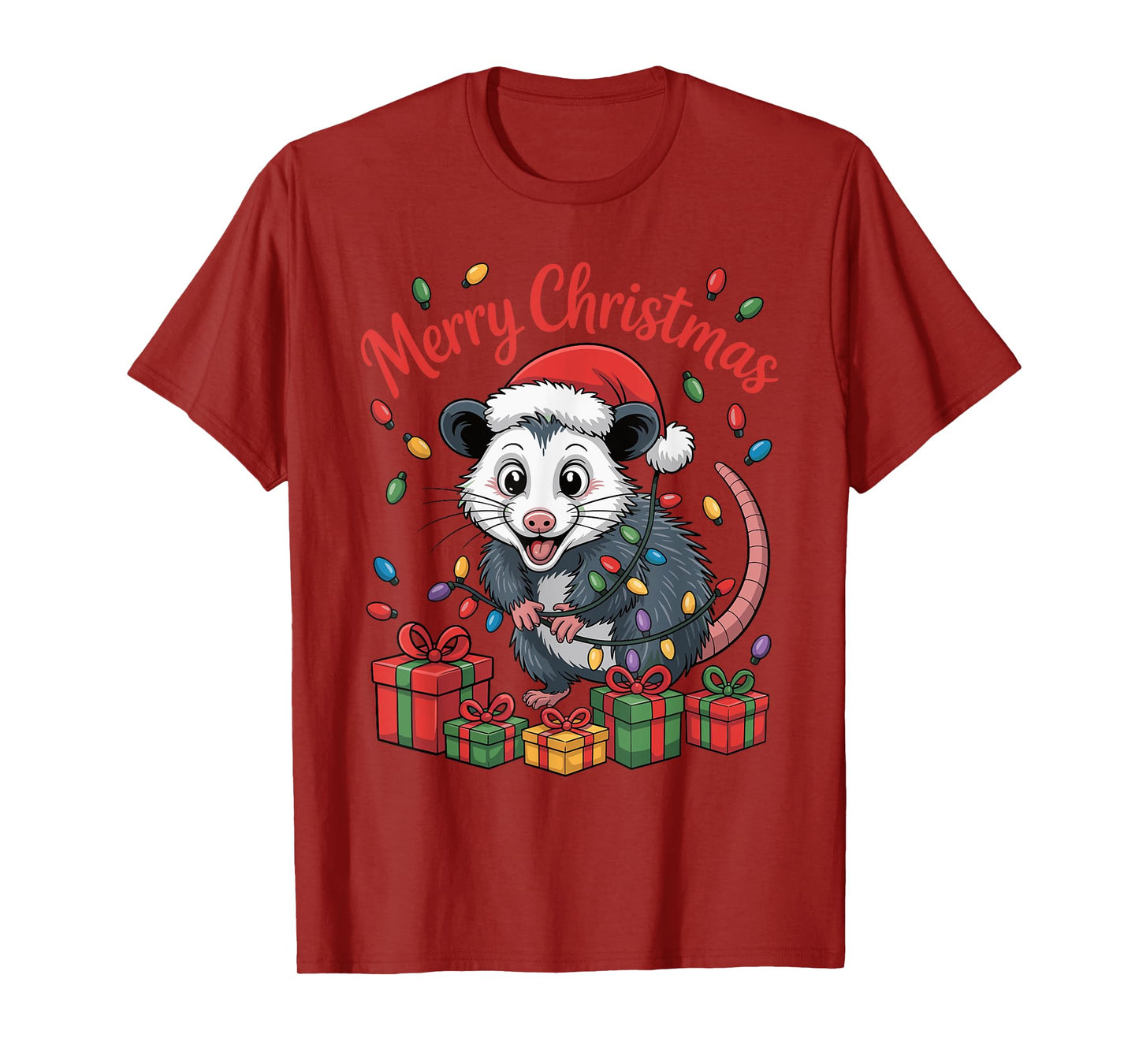 Funny Opossum Santa Hat Animals Lovers Ugly Christmas Pajama T-Shirt