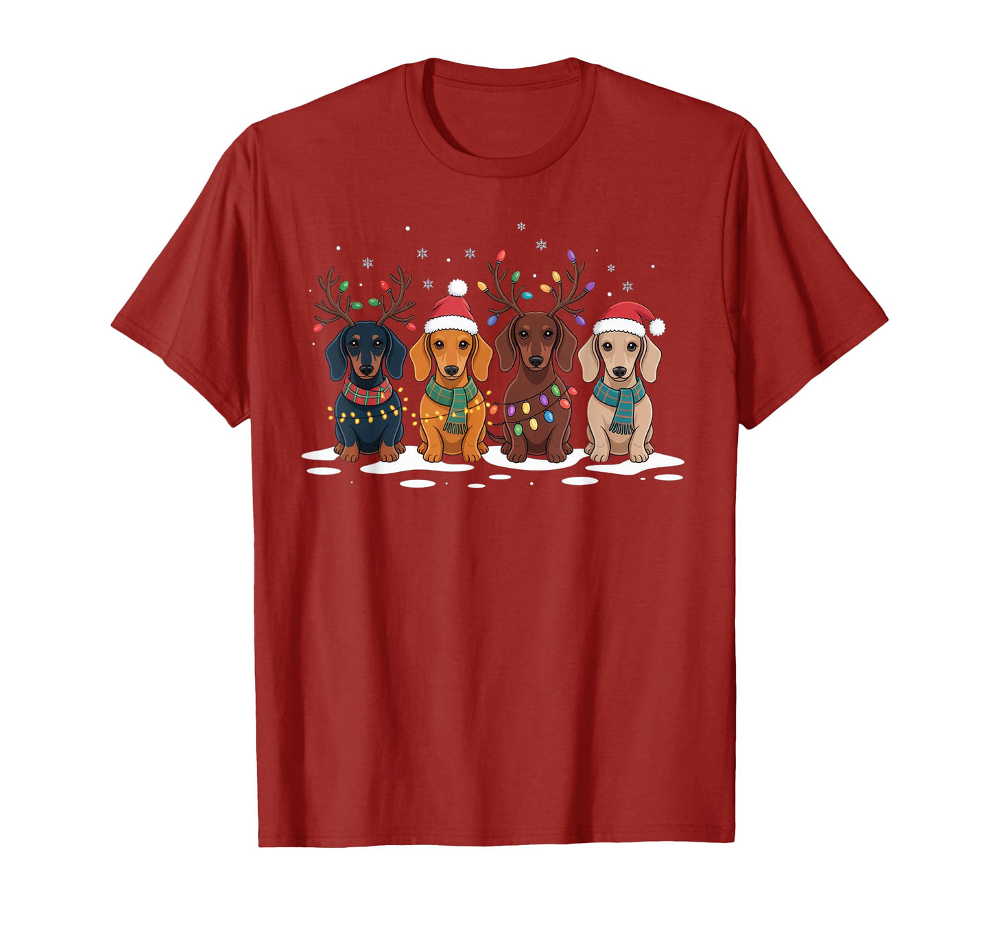 Dachshund Reindeer Christmas Lights Funny Holiday Outfit T-Shirt