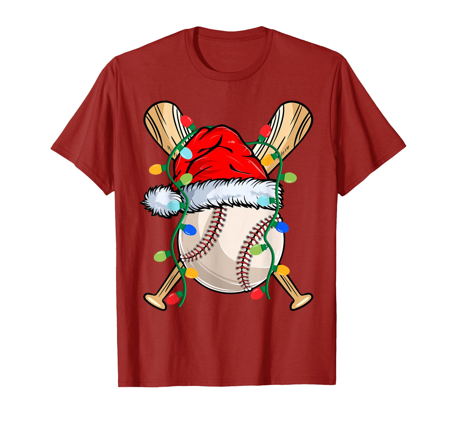 Baseball Christmas Lights Santa Baseball Sports Player Xmas T-Shirt