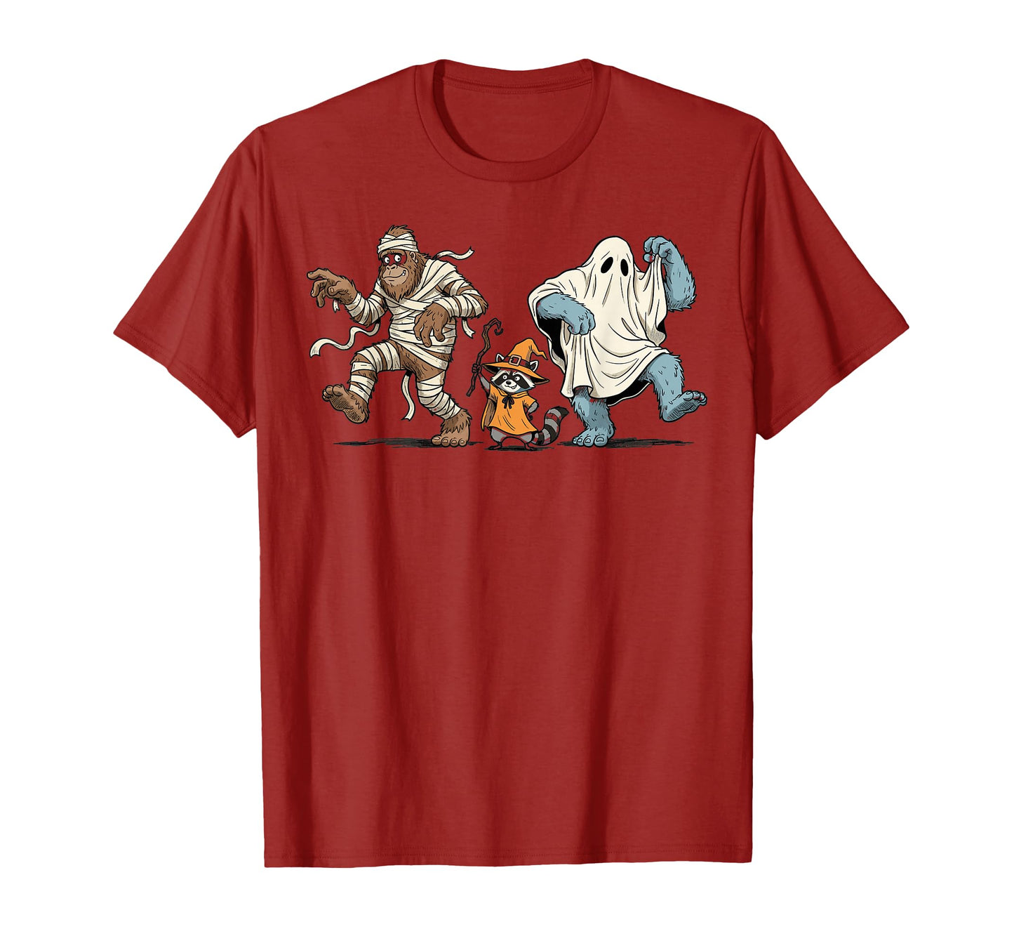 Halloween Bigfoot Mummy Yeti Ghost Raccoon Costume T-Shirt