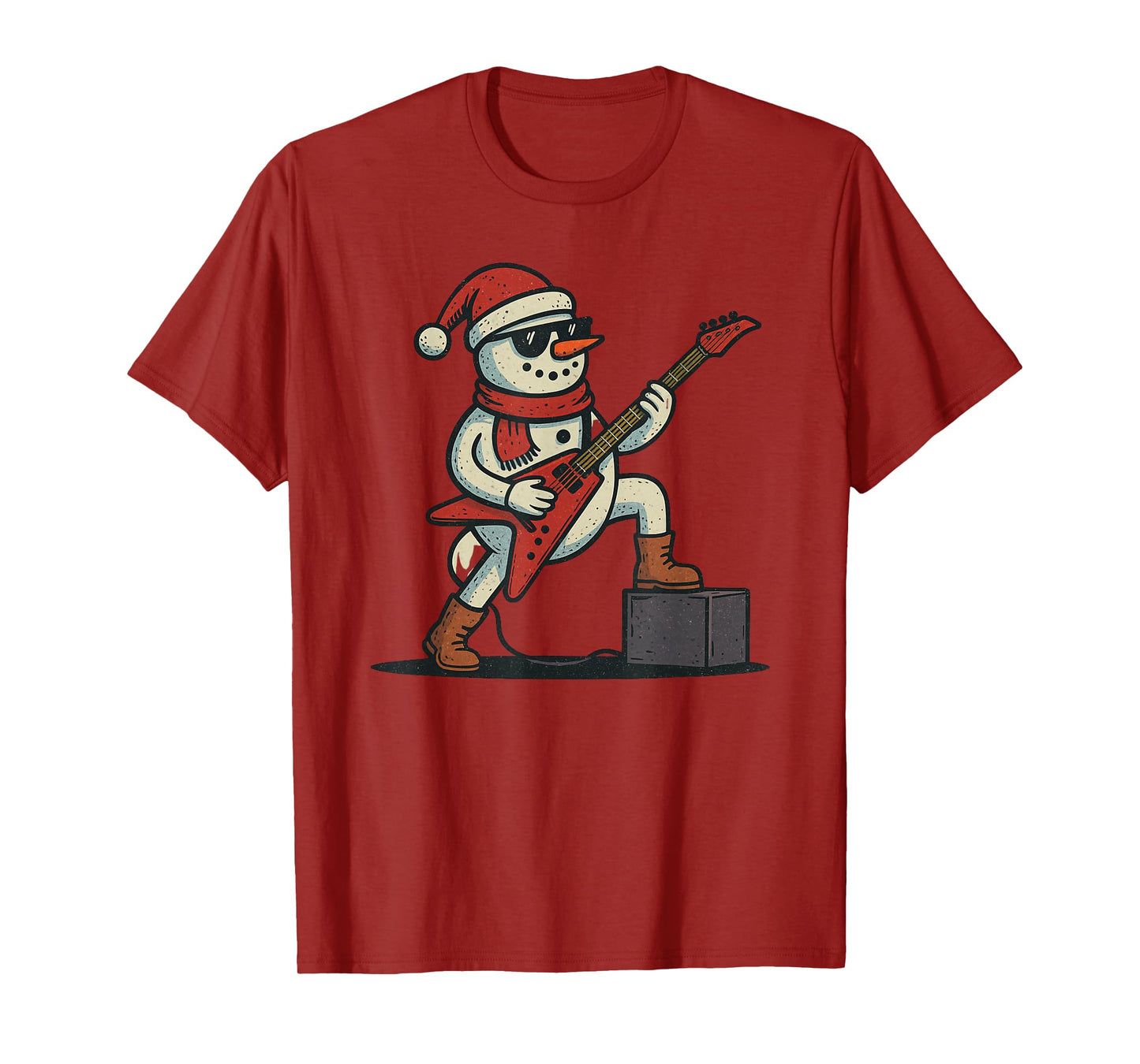Snowman Playing Rock Guitar Christmas Vintage Funny Xmas T-Shirt