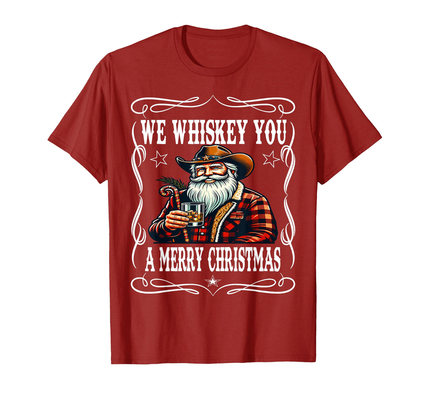 We Whiskey You A Merry Christmas Cowboy Santa T-Shirt