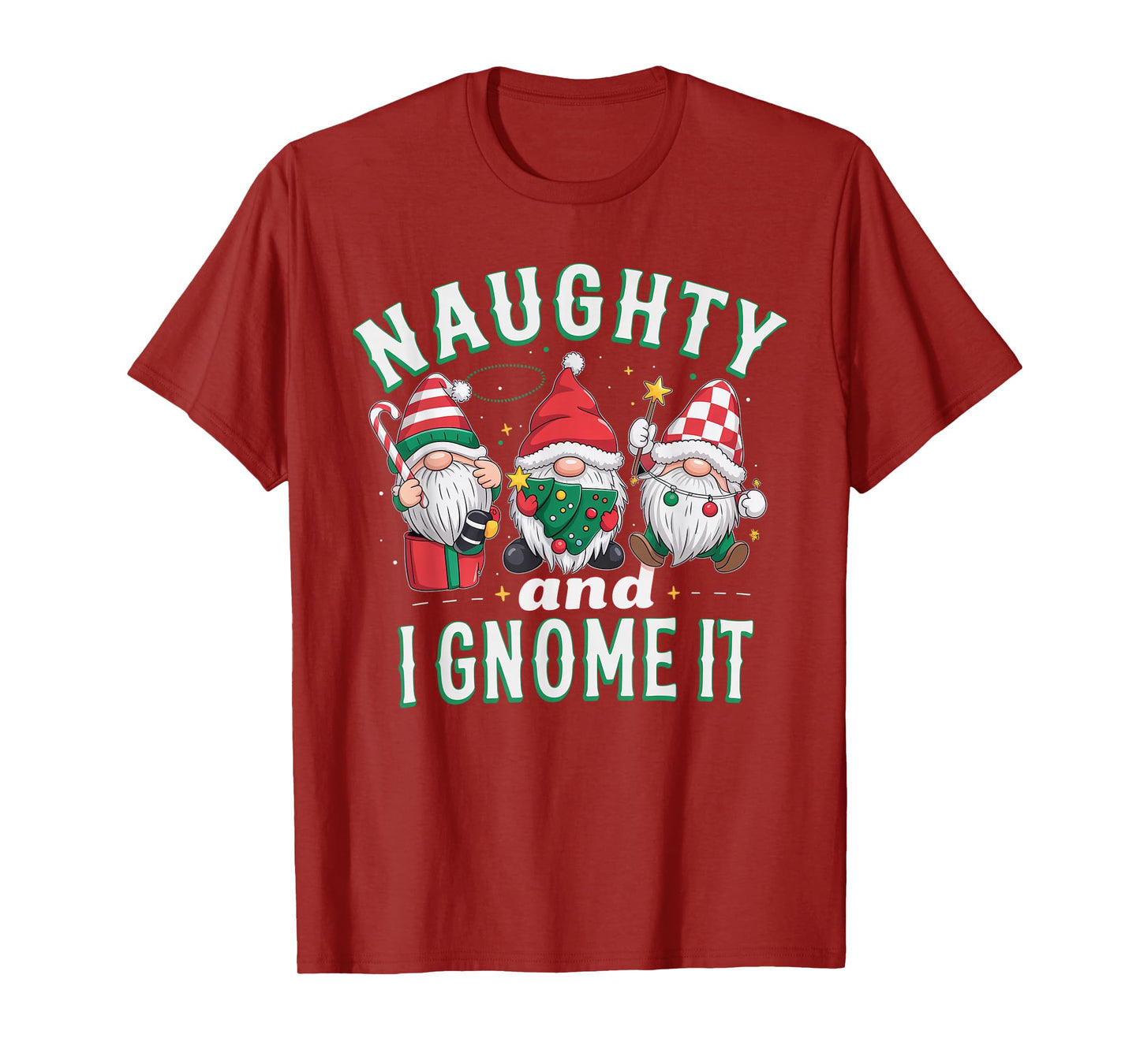 Naughty and I Gnome It Christmas Three Gnomies Matching Kids T-Shirt