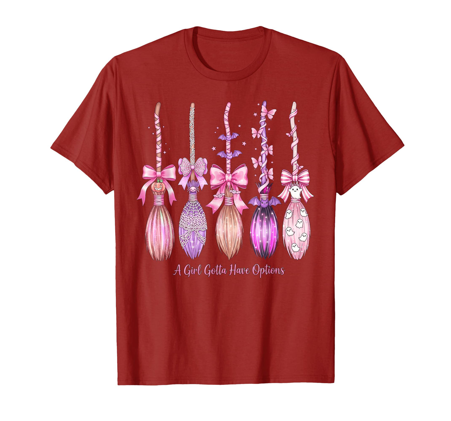 Witch Brooms Pink A Girl Gotta Have Options Girly Halloween T-Shirt