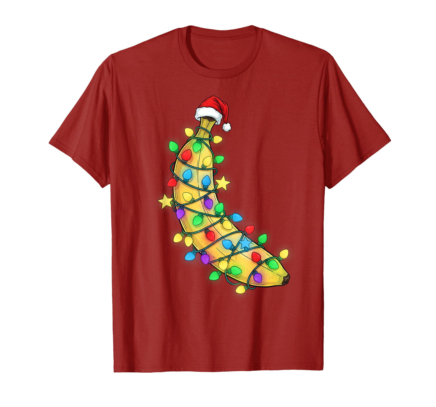 Funny Banana Christmas Lights with Santa Hat T-Shirt