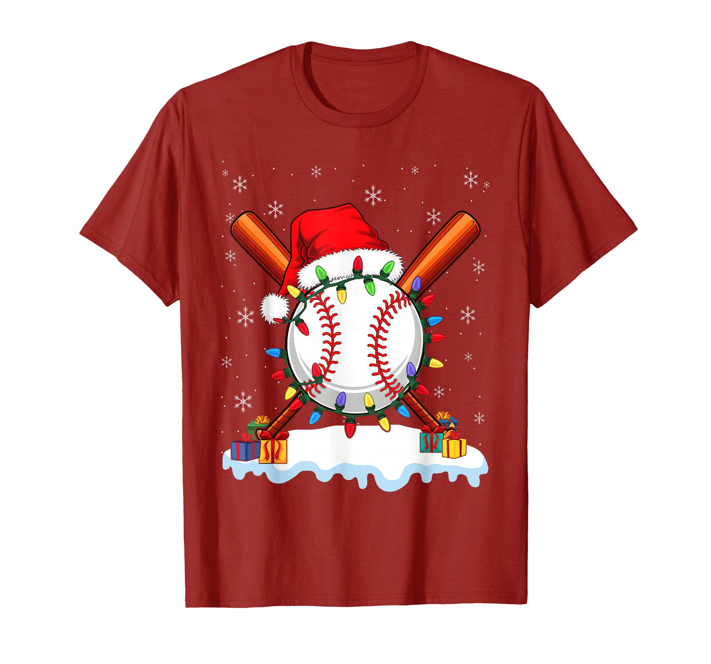 Christmas Baseball Ball with Santa Hat Xmas Sports Costume T-Shirt
