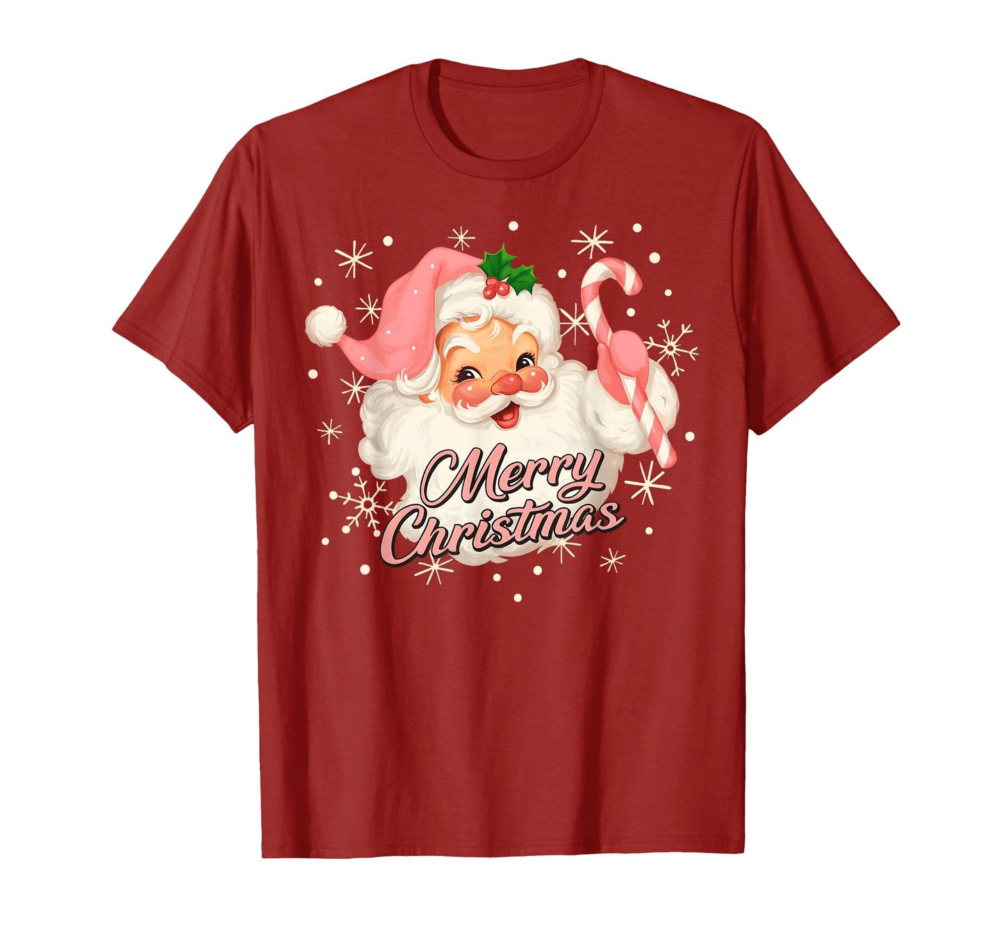 Vintage Pink Christmas Santa Claus Face Old Fashioned T-Shirt
