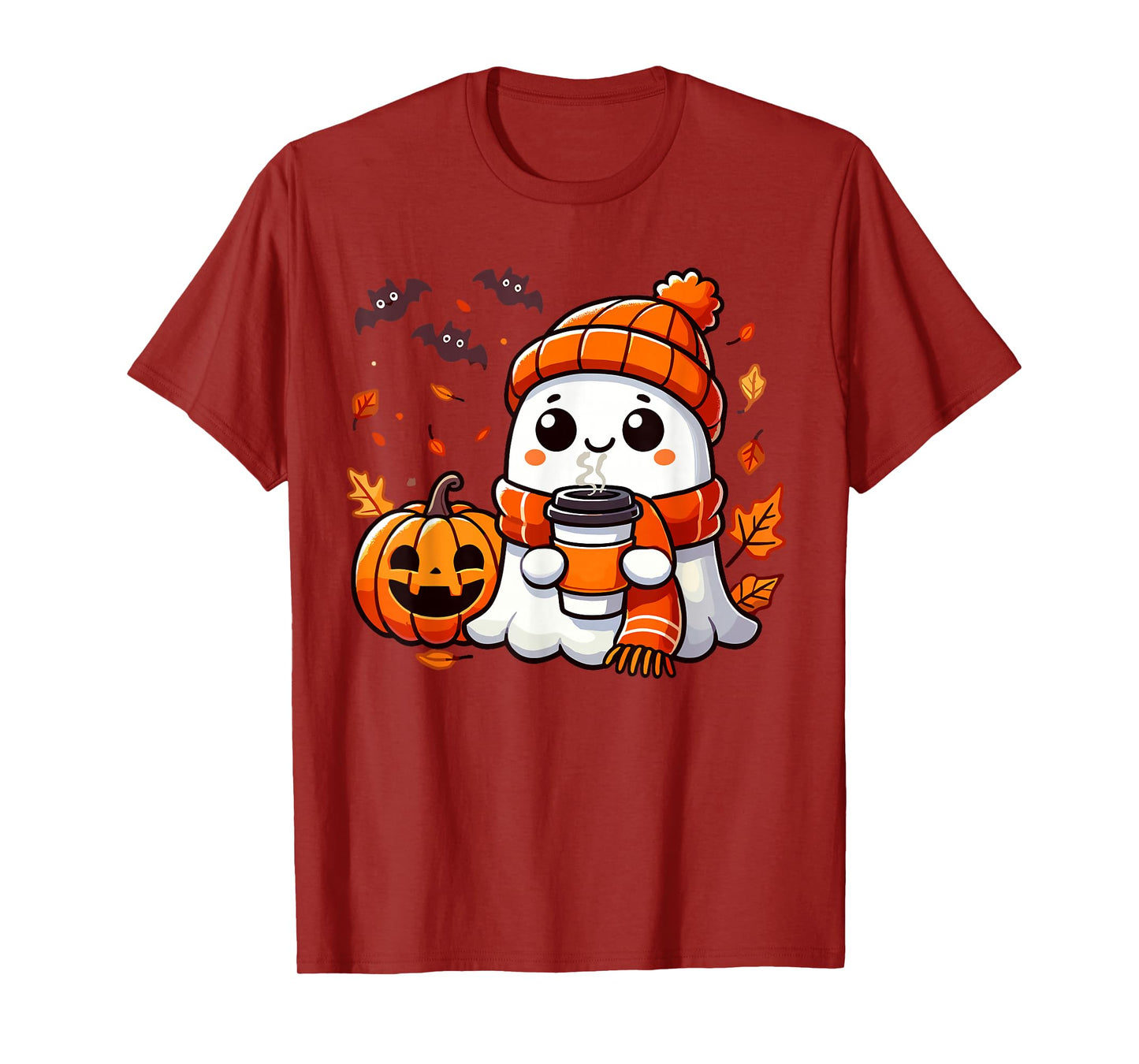 Cute Halloween Ghost Drinking Ice Coffee, Halloween Women T-Shirt