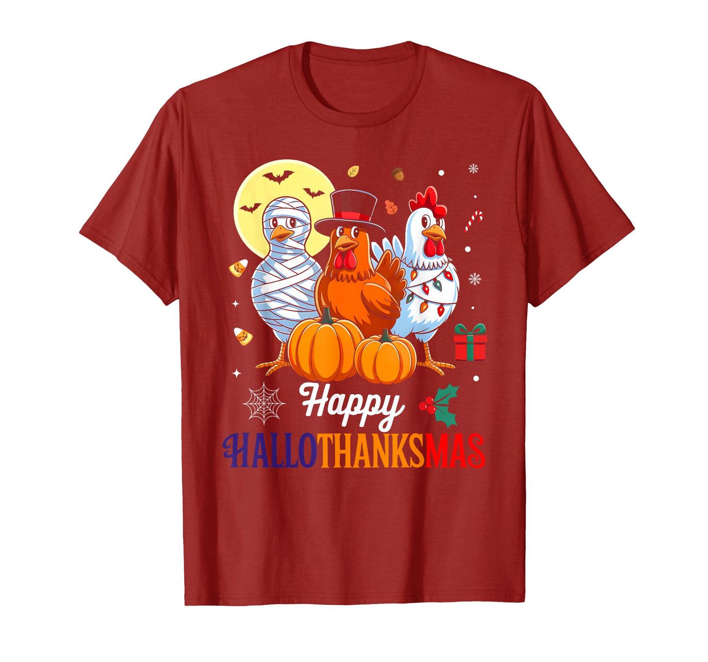 Chicken Happy HalloThanksmas Funny Halloween Thanksgiving T-Shirt
