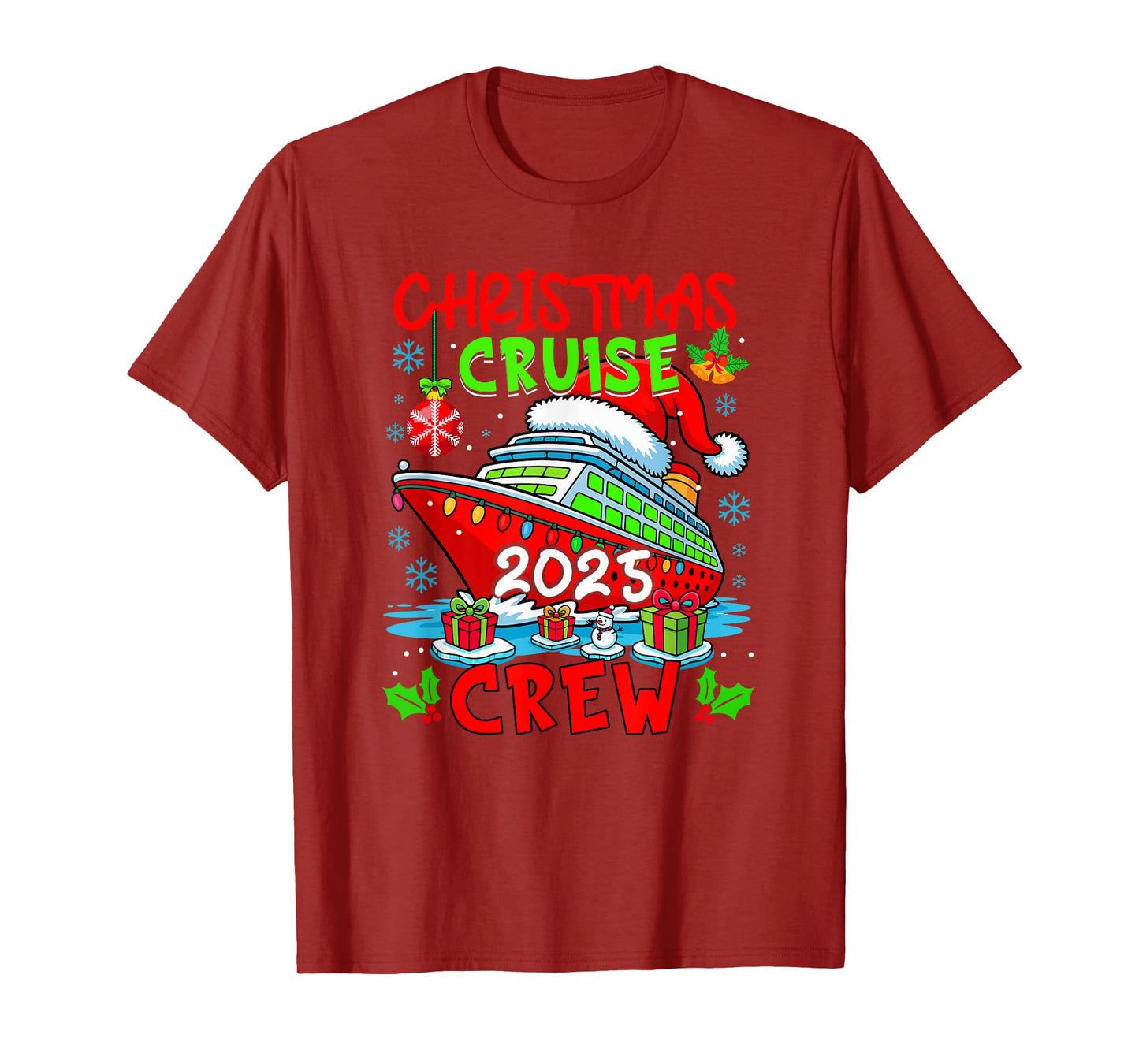 Cruise Crew 2025 Christmas Santa Cruise Ship Colorful Lights T-Shirt