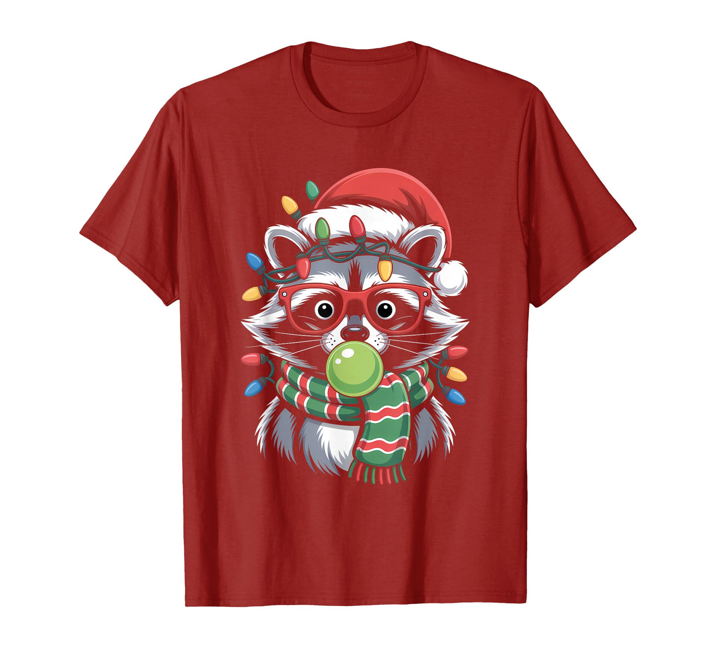 Christmas Raccoon in Red Glasses Bubble Men Women Kids T-Shirt
