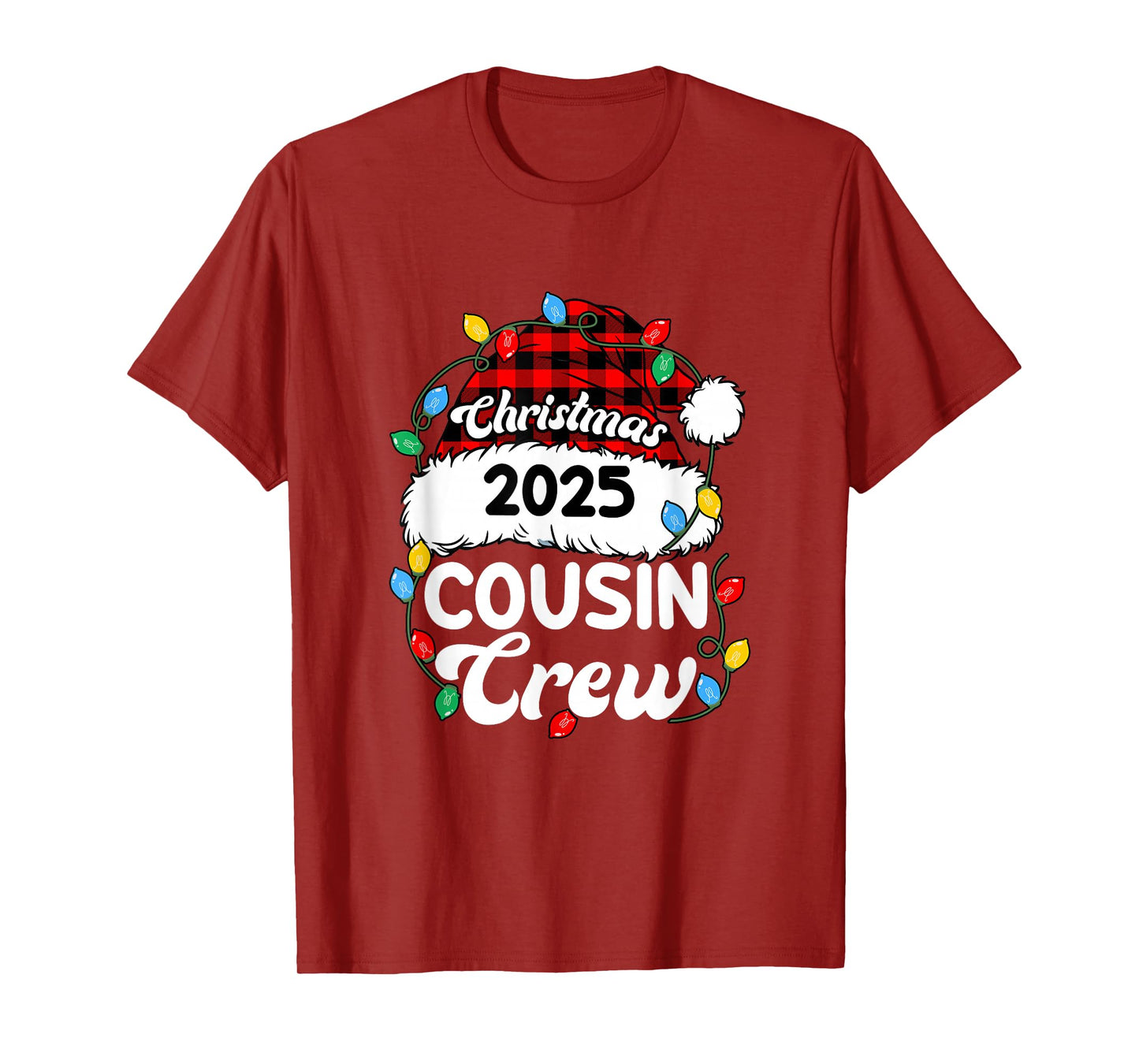Christmas 2025 Cousin Crew Matching Xmas Lights Santa Hat T-Shirt