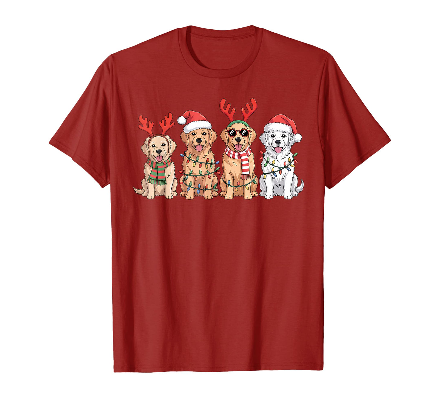 Christmas Santa Hat Reindeer Tree Golden Retriever Xmas T-Shirt