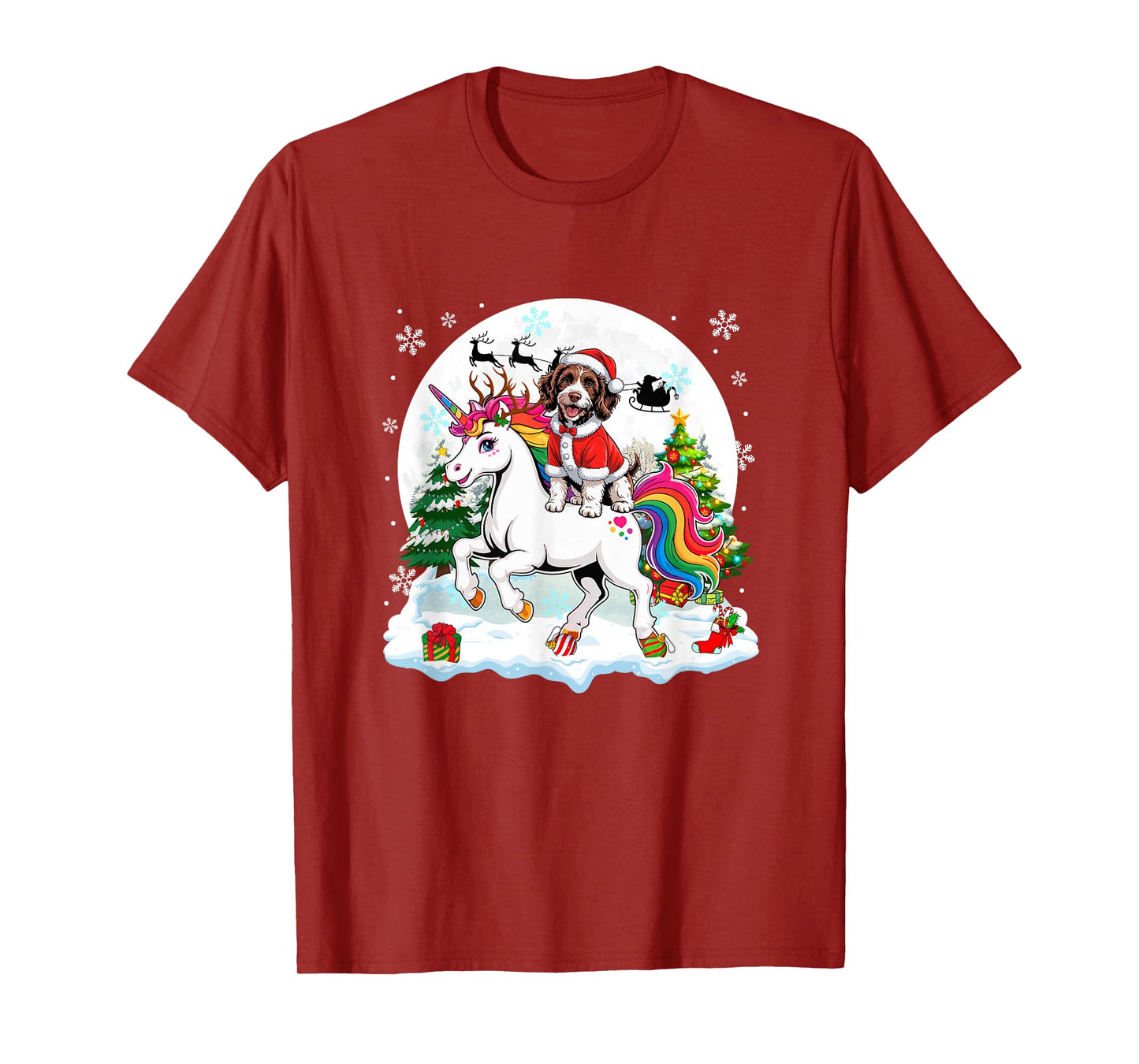 Santa Sproodle Riding Unicorn Reindeer Christmas Owner Kids T-Shirt