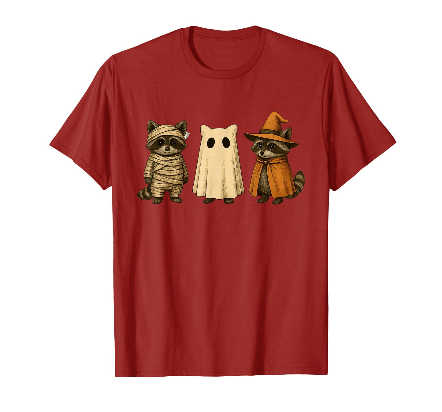 Spooky and Feral Funny Witch Ghost Raccoon Halloween Costume T-Shirt
