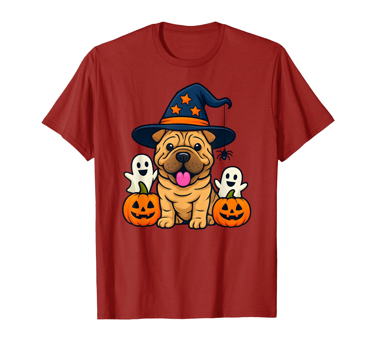 Halloween Shar Pei Dog Cute Funny Witch's Hat T-Shirt