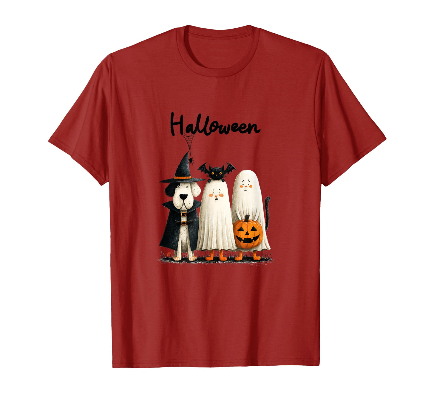Whimsical Halloween Cat and Dog in Costume Design T-Shirt