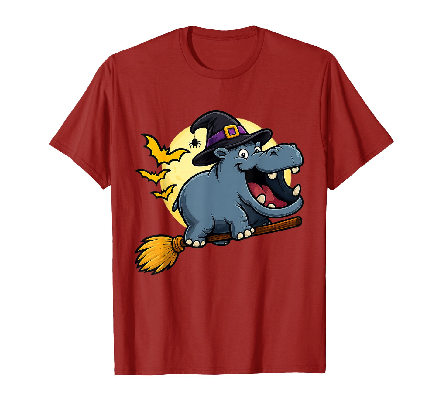 Hippo Witch Hat Riding Broom Halloween Funny T-Shirt