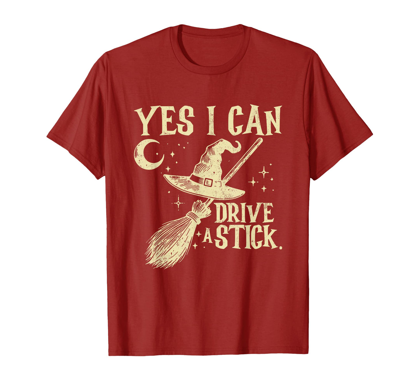 Yes I Can Drive A Stick Spooky Witch Funny Halloween T-Shirt