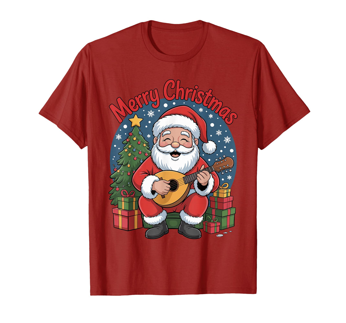 Funny Santa Playing Mandolin Holiday Chrismas Xmas Pajama T-Shirt