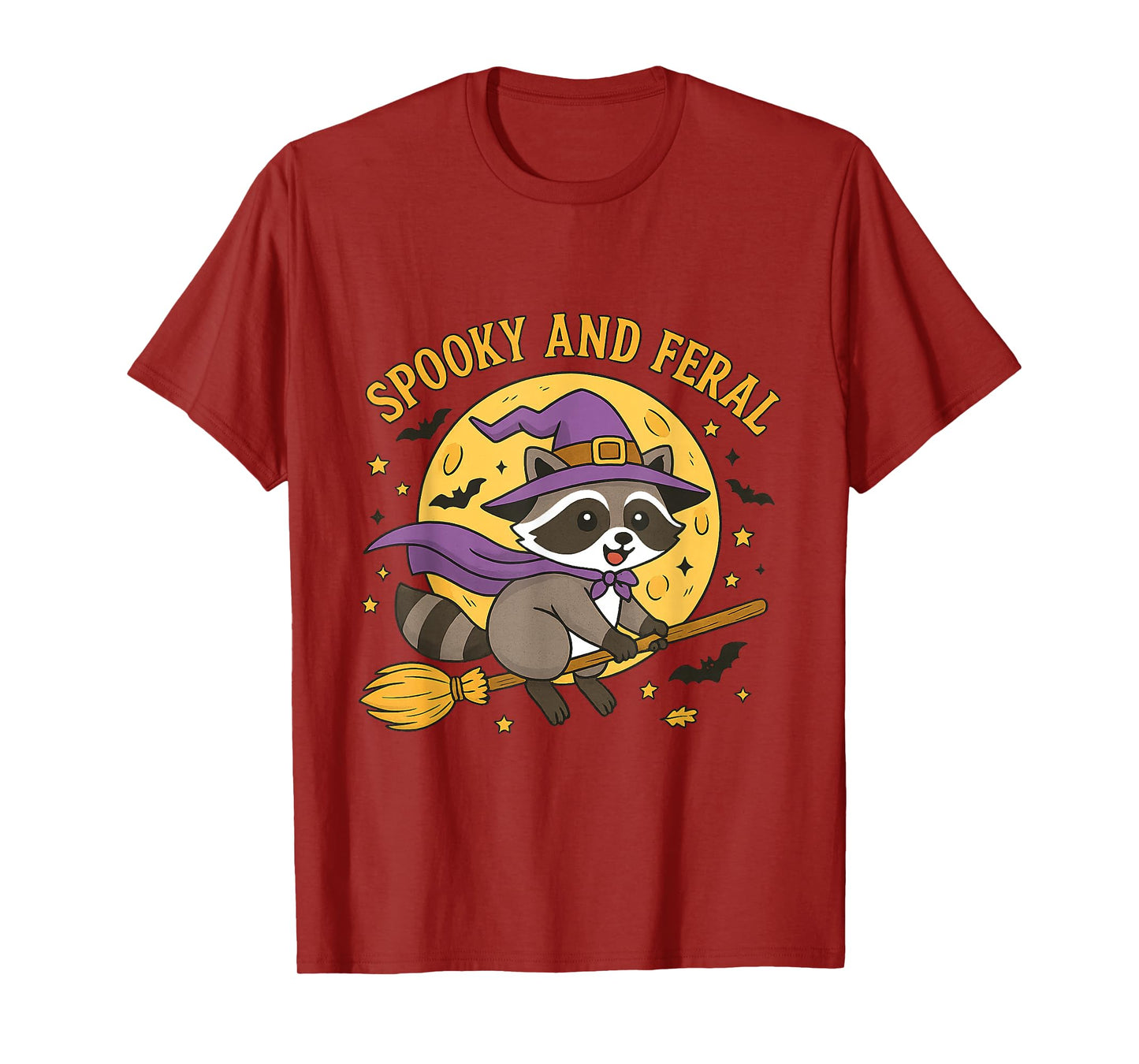 Feral & Spooky Cute Witch Raccoon On Broom Hallowen T-Shirt