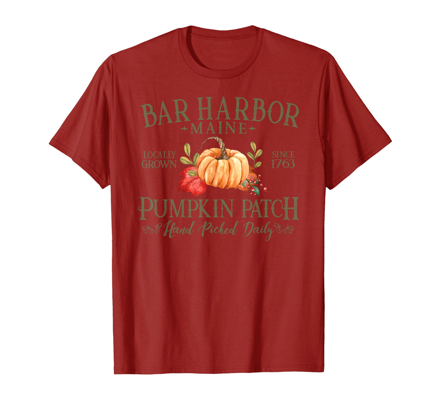 Bar Harbor Maine Pumpkin Patch Fall Olive Letters T-Shirt