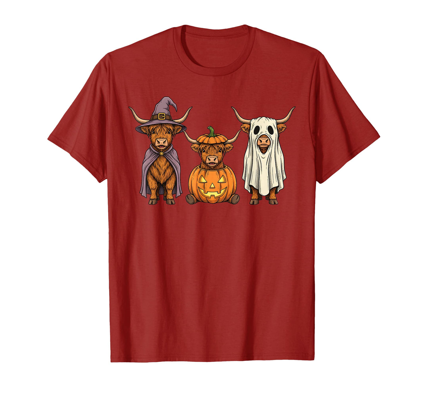 Spooky Ghost Highland Cow Pumpkin Halloween Farm Animal T-Shirt