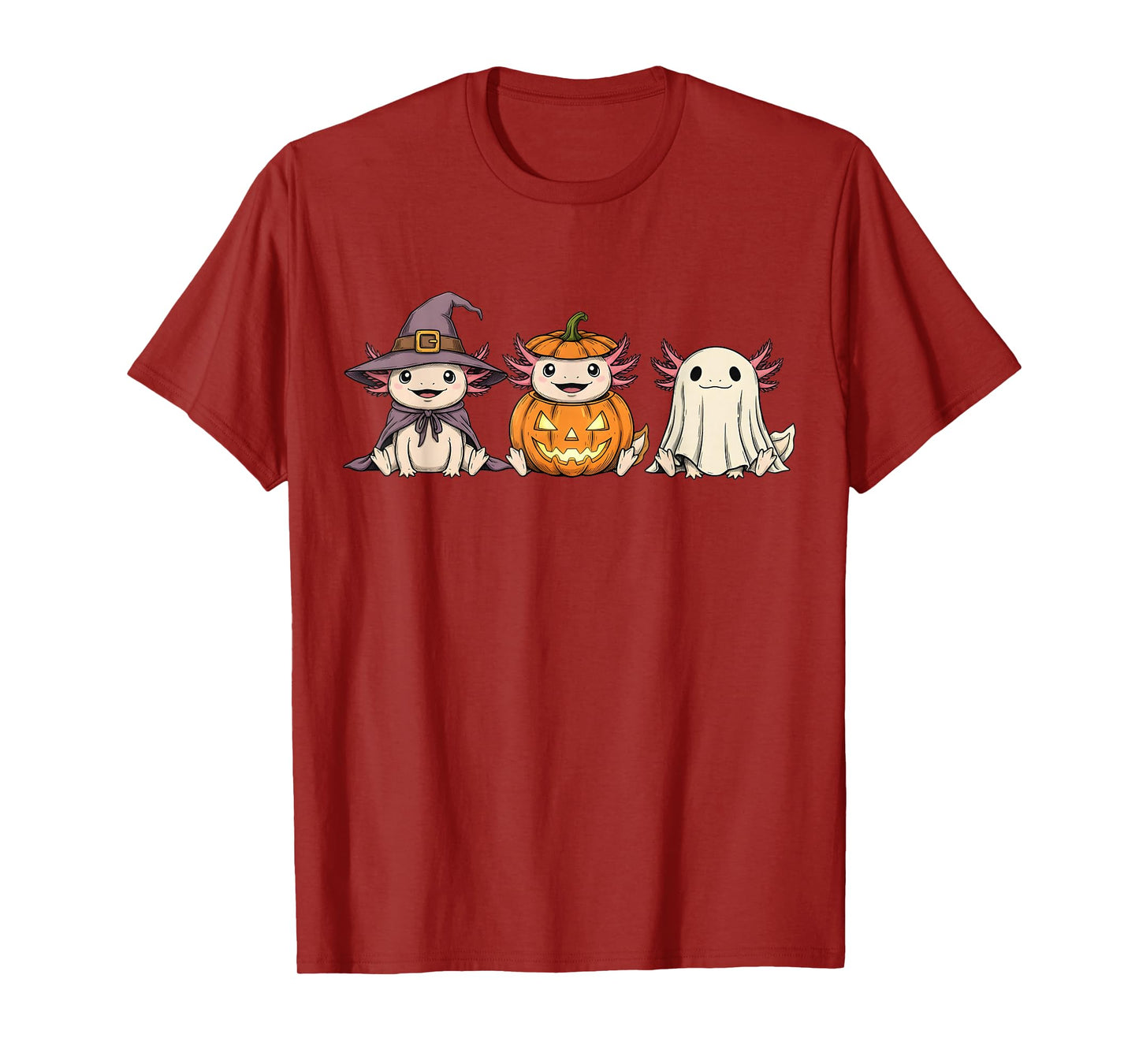 Spooky Ghost Axolotl Lover Pumpkin Halloween T-Shirt