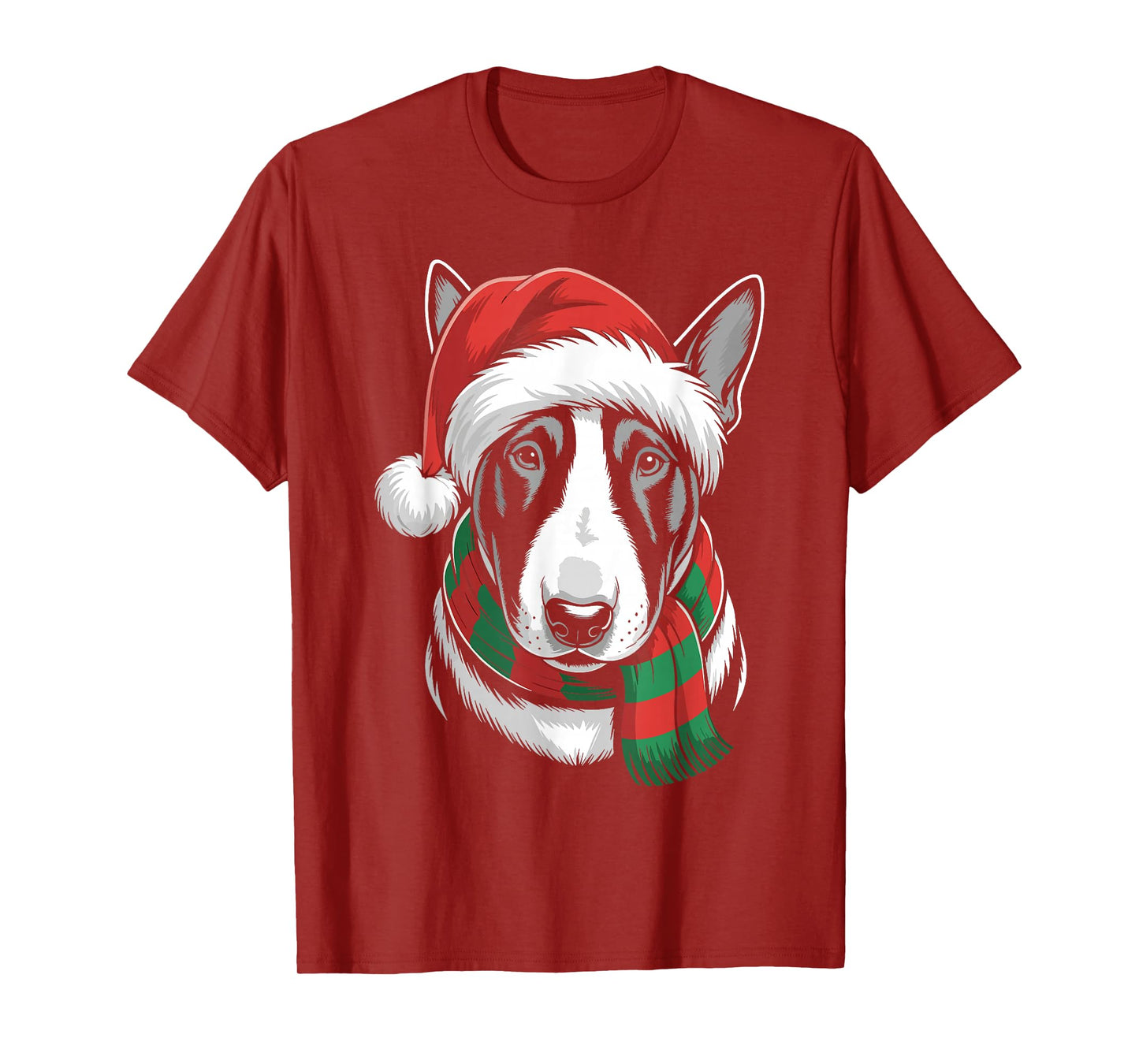 Bull Terrier Dog Xmas Santa Hat Scarf Christmas Costume T-Shirt