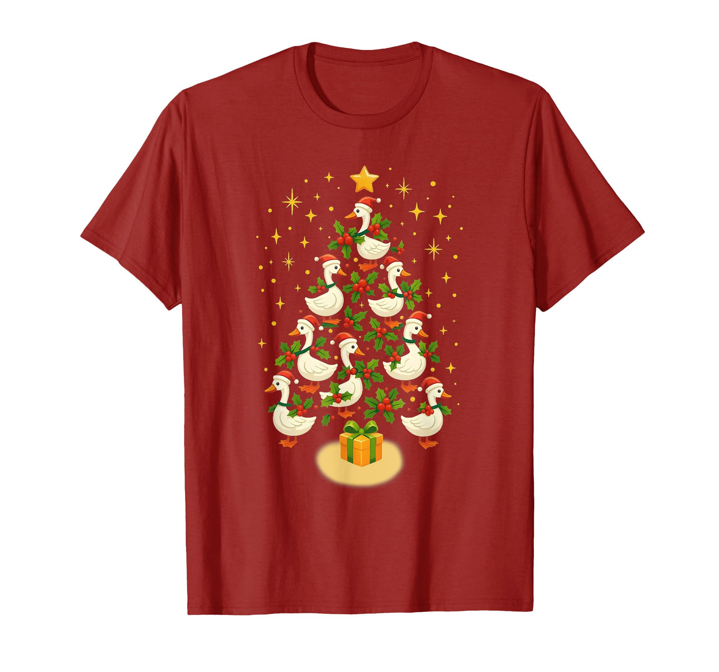 Funny Xmas Lighting Santa Goose Bird Christmas Tree T-Shirt