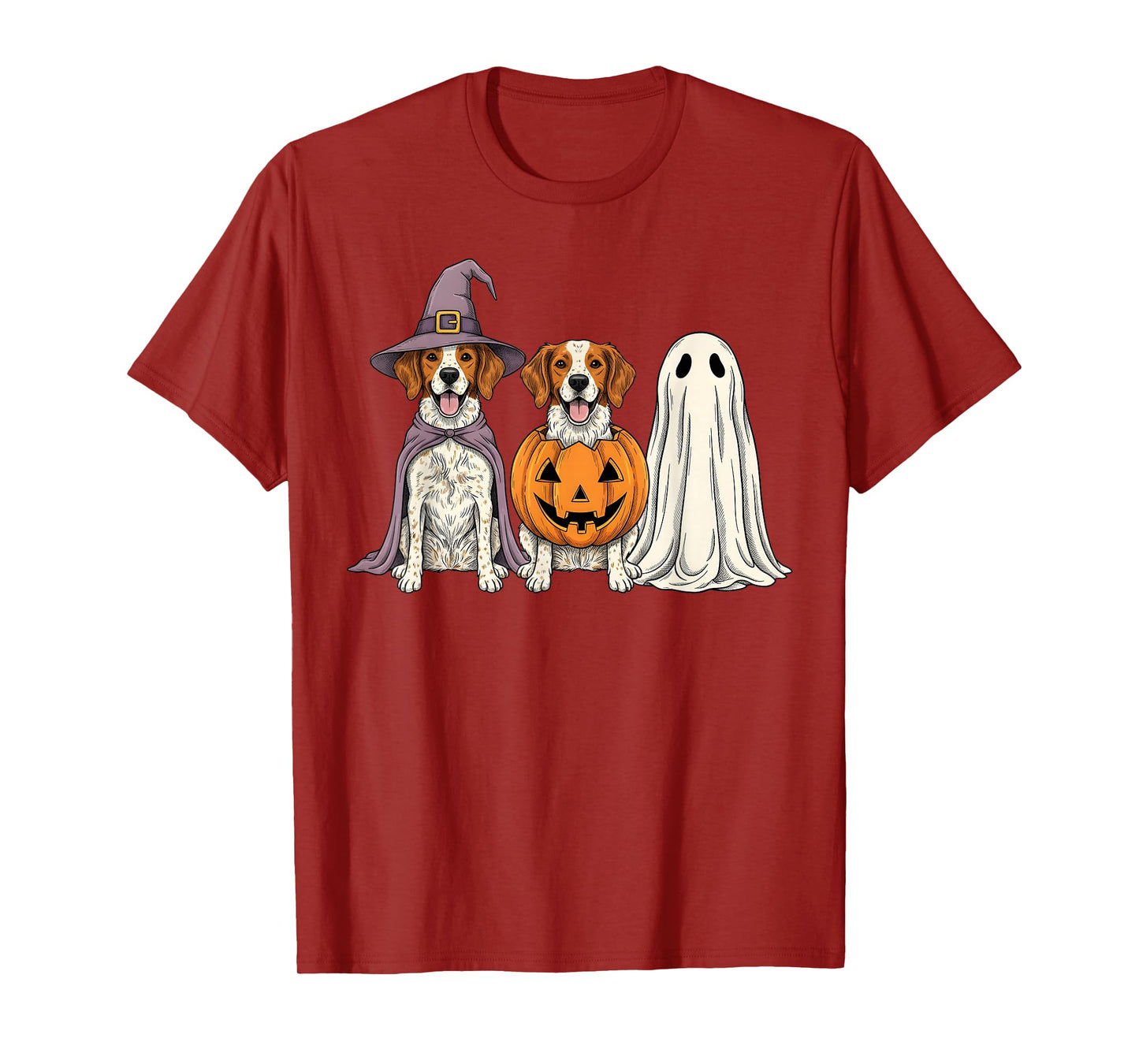 Spooky Ghost Brittany Spaniel Pumpkin Halloween Dog Lover T-Shirt