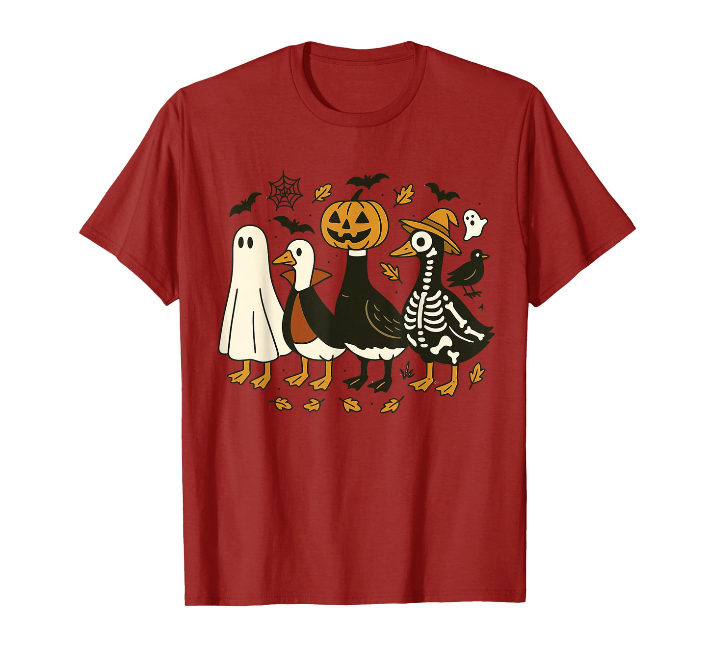 Spooky Goose Halloween Pumpkin Ghost Witch Skeleton T-Shirt