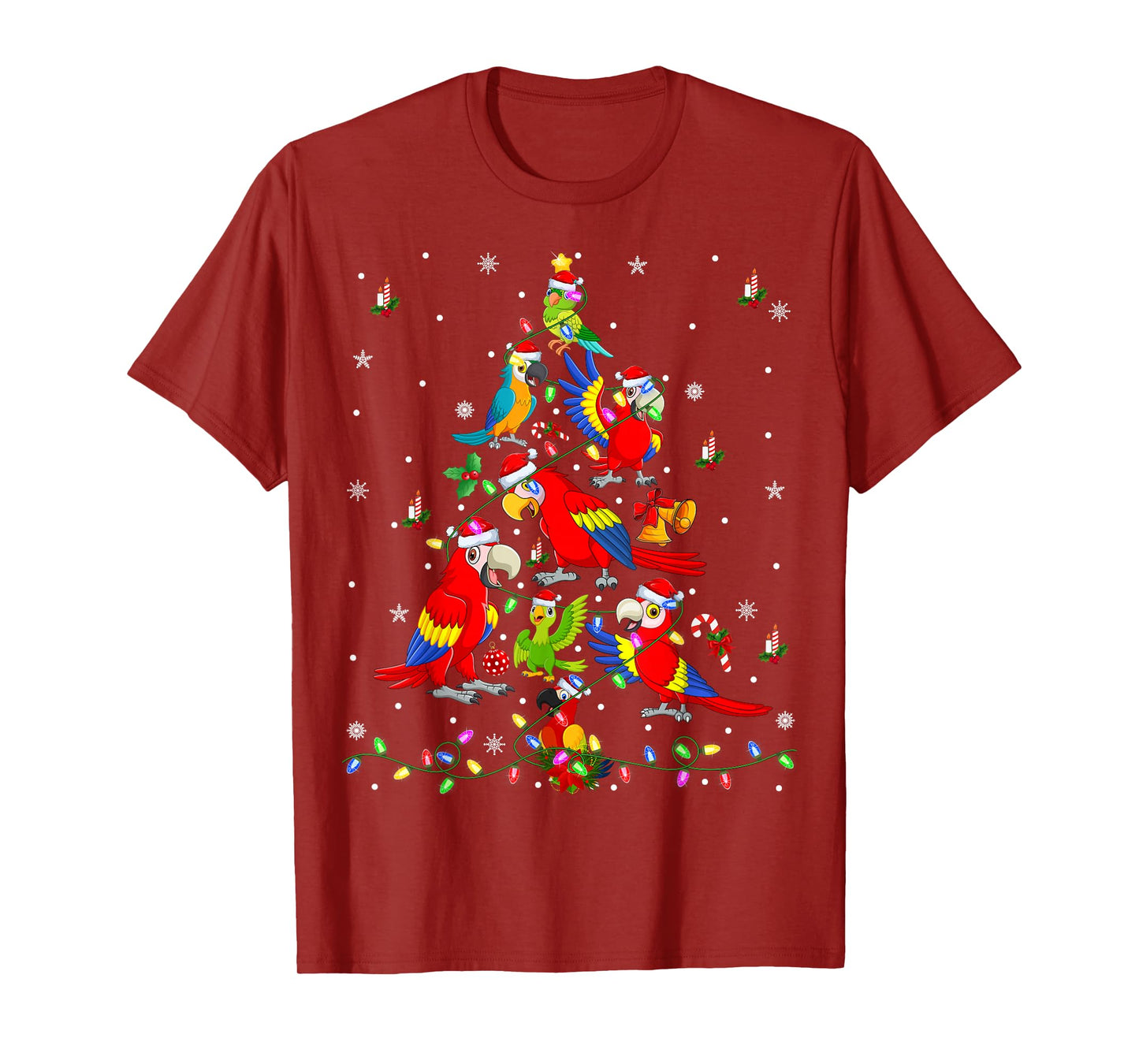 Parrot Bird Christmas Tree Light Tropical Macaw Parrots Xmas T-Shirt