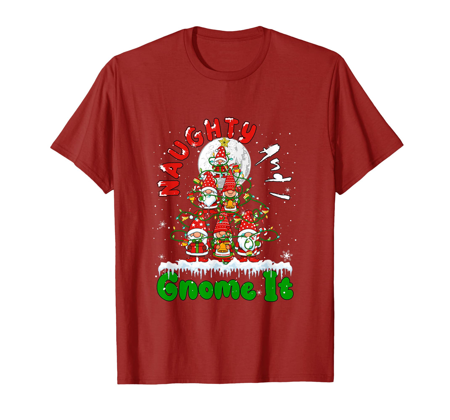 Naughty and I Gnome It Xmas Tree Group Gnomies Matching Kids T-Shirt