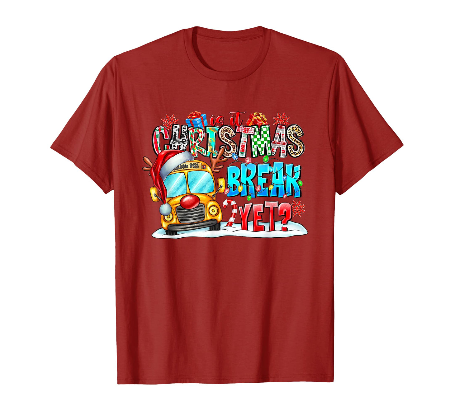 is it Christmas Break Yet School Bus Santa hat Cute T-Shirt