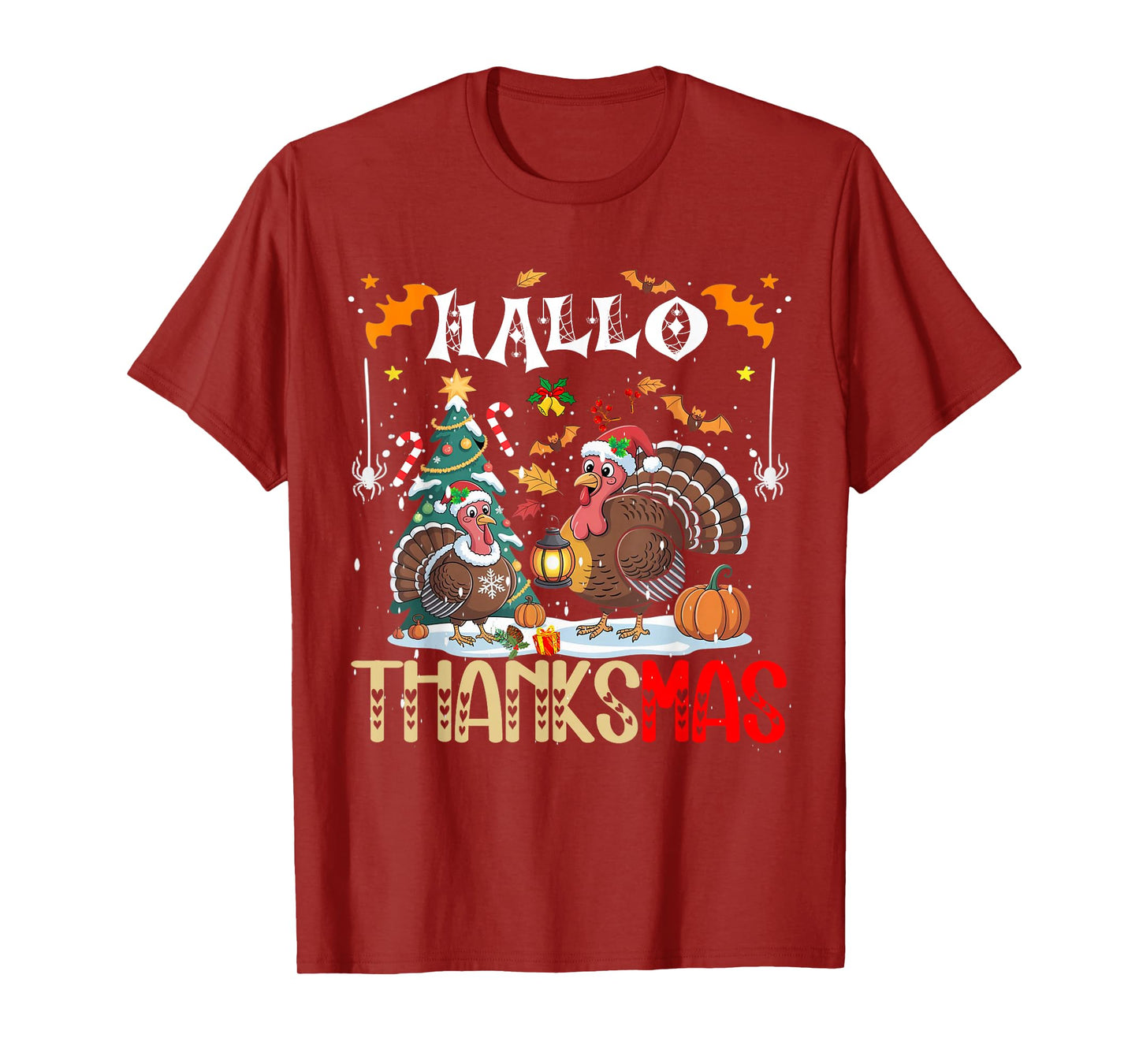 Funny HalloThanksMas Happy Thanksgiving Santa Turkey T-Shirt